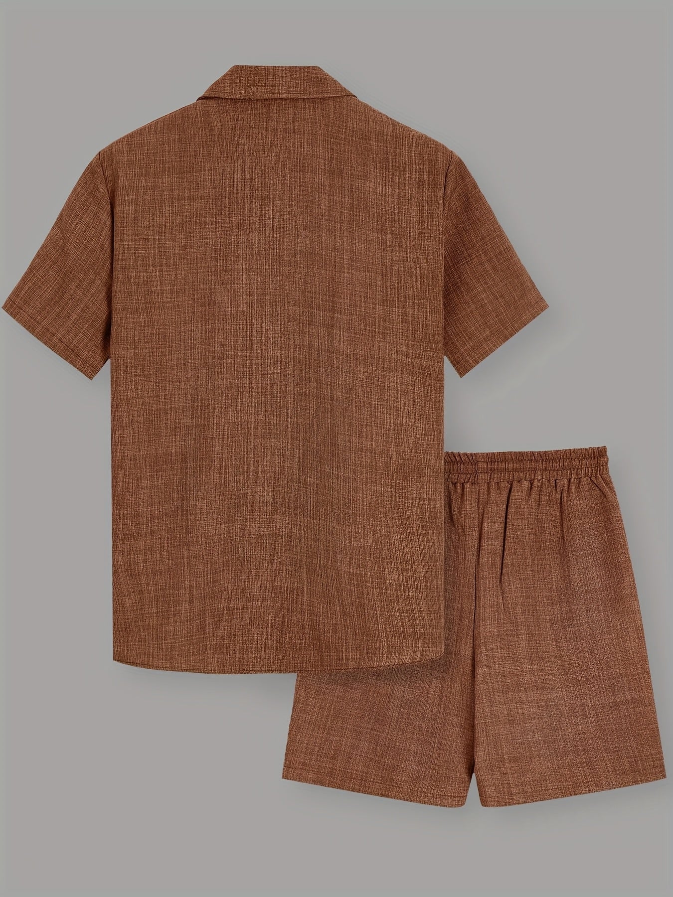 Men's Casual Solid Color Short Sleeve Shirt & Drawstring Shorts Set