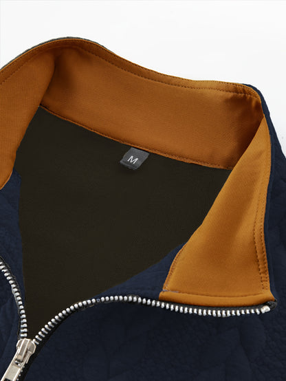 Men'S Light Blue Quilted Zip-Up Jacket - Casual Fall/Winter Outerwear with Stand Collar, Long Sleeves, and Front Pockets, Perfect for Casual Attire, Autumn Winter Apparel | Quilted Texture Jacket | Zippered Jacket