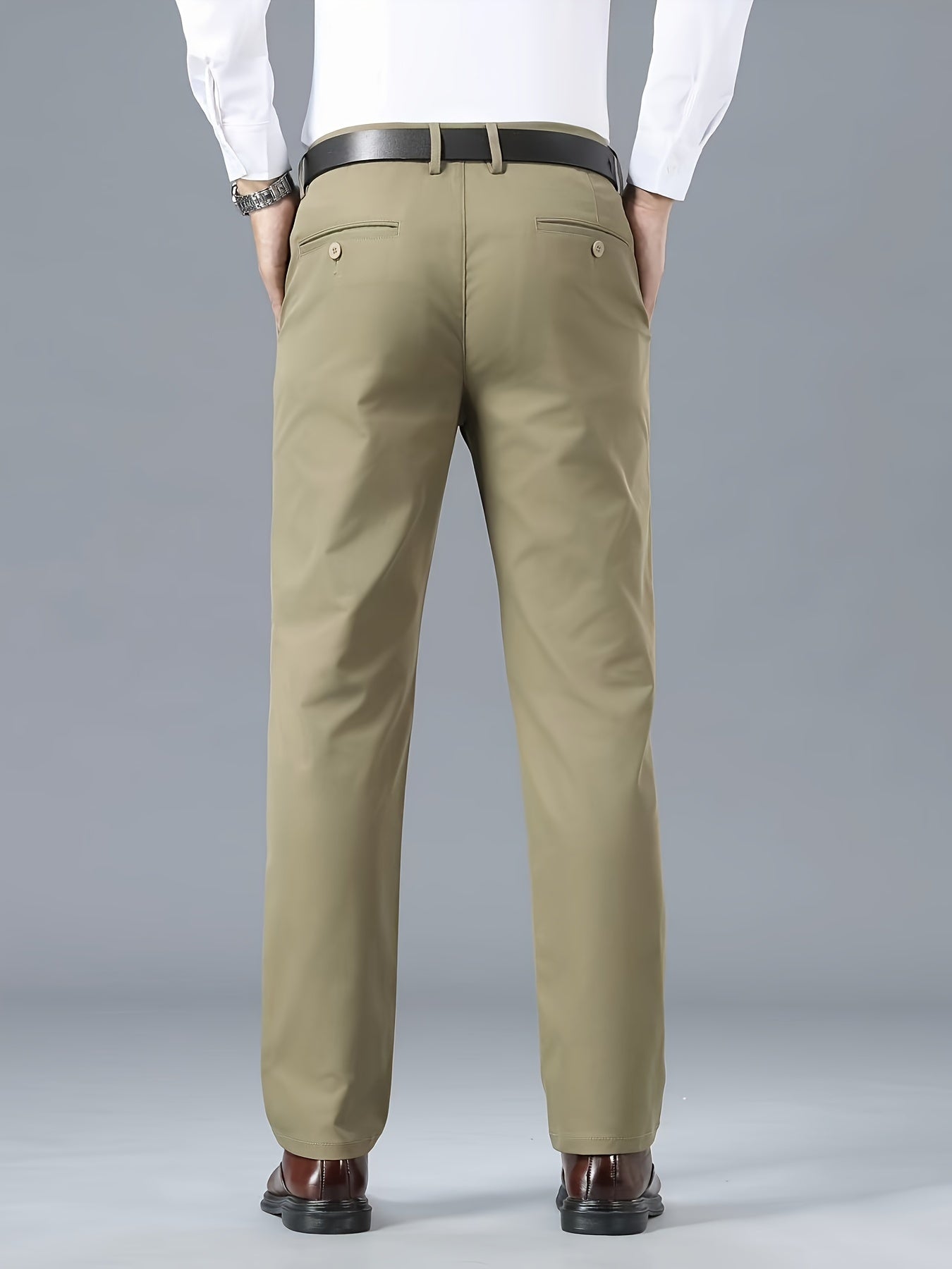 Men's Classic Business Casual Pants - Polyester, Solid Color, Regular Fit for All Seasons
