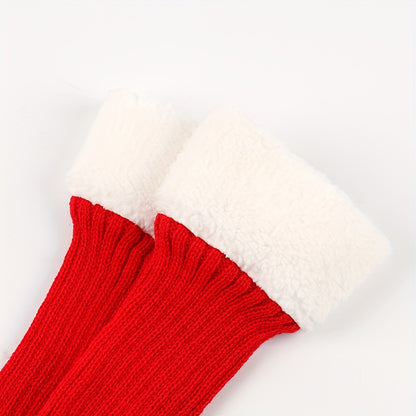 2pcs Women's Thermal Over-the-Knee (OTK) Leg Warmers & Footies - Thick Winter Warmth, Soft Fleece Lining, Red/White Cuff, Hand Washable, Snug Fit for Christmas, Casual & Formal Outfits - Ideal for Cold Weather & Layering, Sol