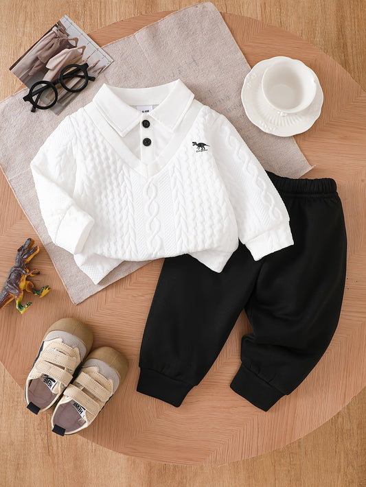 Baby Boy Fall Winter Dinosaur Print Shirt & Sweatpants Set - ayq
