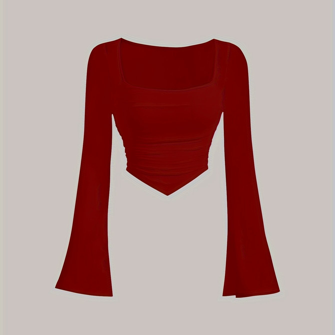 Women'S Elegant Square Neck Solid Color T-Shirt, Polyester Knit Fabric, Short Length, Stretchy Slim Fit, Spring/Fall Fashion Top