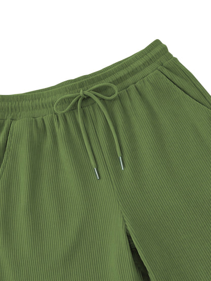 Women’s Casual Loose-Fit Corduroy 5-Point Pants with Elastic Waist