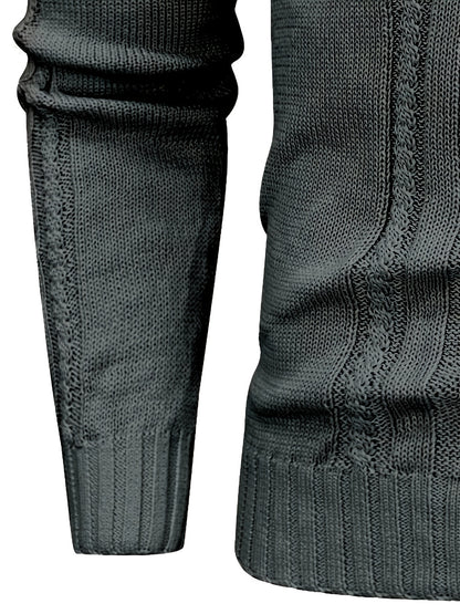 Տղամարդու բարձր օձիքով տաք տրիկոտաժե սվիտեր - ձգվող նորաձև ժապավենավոր սվիտեր, էլեգանտ ջենտլմենական կարդիգան