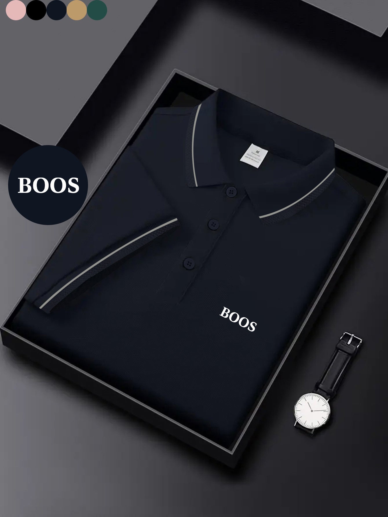 BOOS letter print, 1 premium Men's shirt, polyester fabric, regular fit, turn- collar top, summer short sleeve T-shirt, birthday gift, inner or outer wear, outdoor casual, sportswear, business casual, stylish and breathable, - ayq