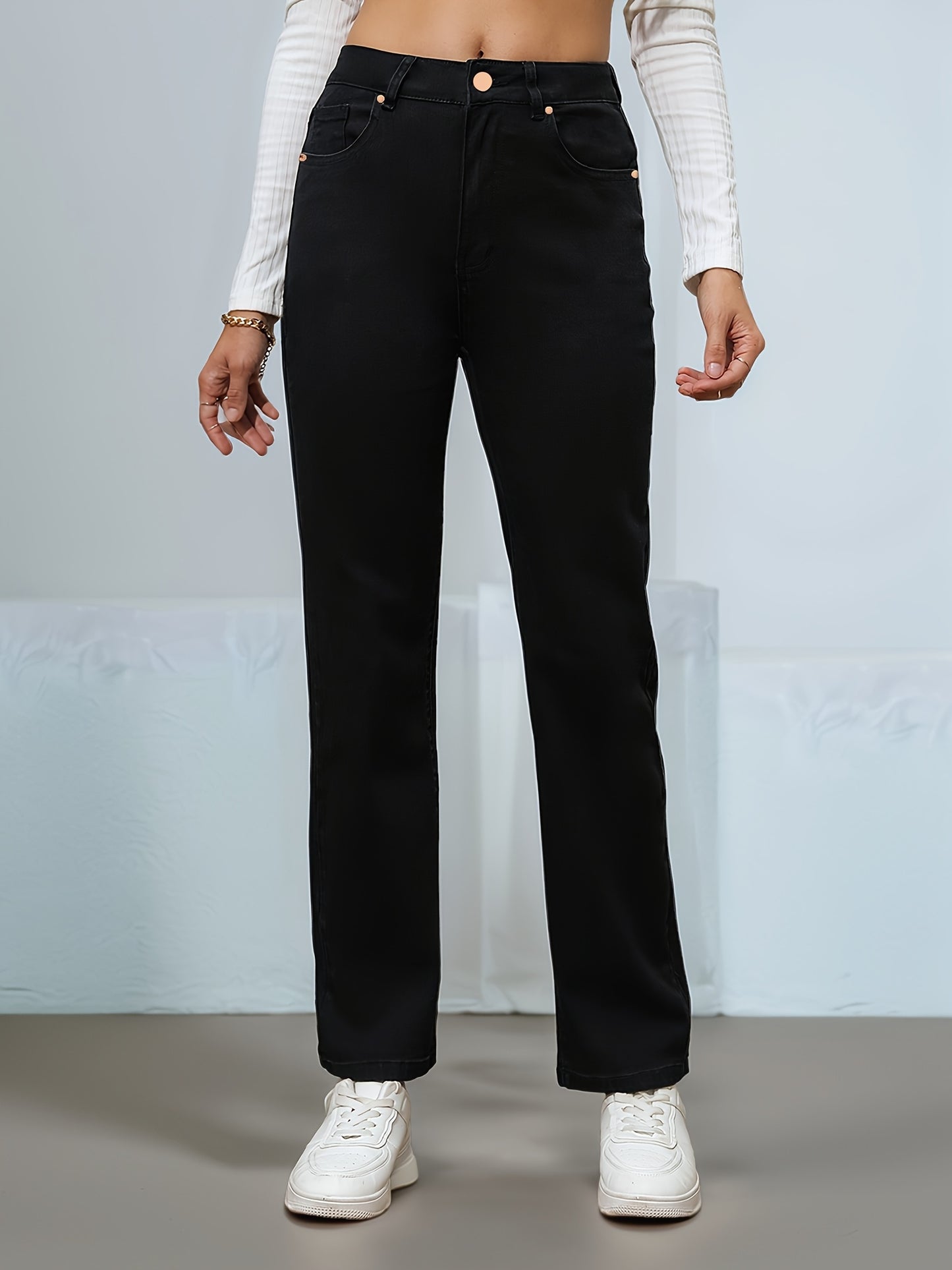 Women's Black High-Waist Skinny Straight Leg Jeans