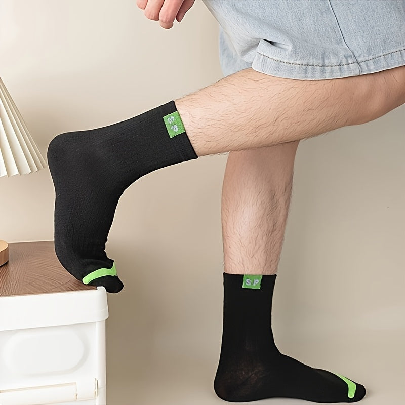 5/10/15/20/30 Pairs SP Letter Graphic Unisex Crew Socks, Breathable Mid-Calf Sports Socks, Men'S Women'S Thin Socks for Outdoor and Home Wear, Polyester 95% Spandex 5% Knitted Hollow Out Letter Pattern Couple'S Ankle Socks