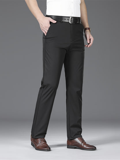 Men's Lightweight Summer Casual Pants, Slim Straight Fit, Polyester, Mid-Rise, Built-in Zipper, Regular Length - Ideal for Casual Attire
