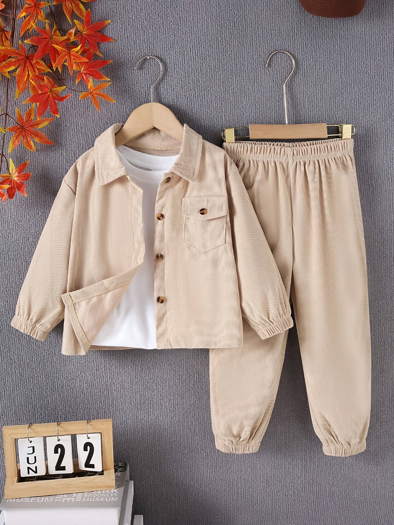 Boys' Casual Corduroy Set with Long-Sleeve Jacket & Pants