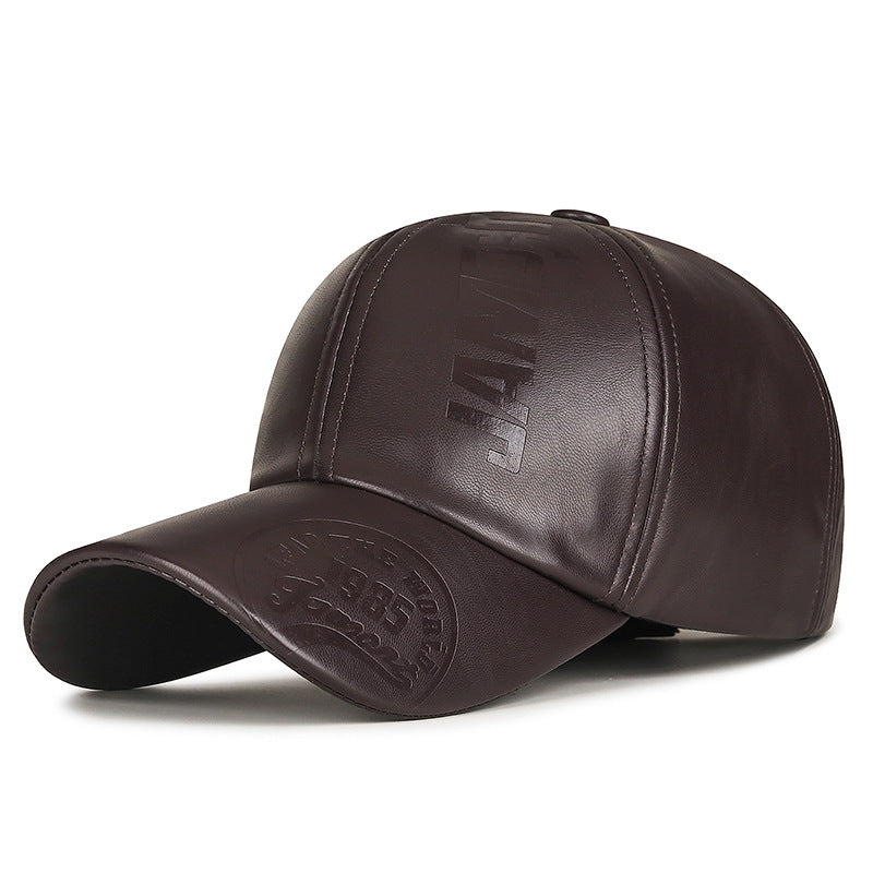 Unisex Embossed Letter Baseball Cap Adjustable PU Leather Hat