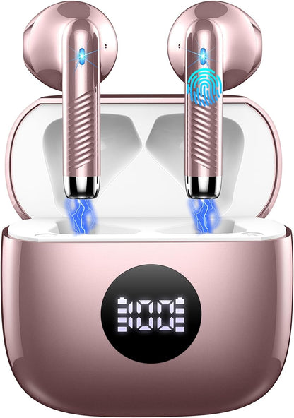 Wireless Earbuds, Bluetooth 5.4 Headphones Hifi Stereo, in Ear Earphones with 4 ENC Noise Cancelling Mics, 40H Playback Ear Buds with Mini Case, IP7 Waterproof Headset with LED Display, USB C Charging