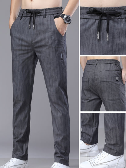 Men's Lightweight Cotton Stretch Business Pants, Slim Straight Fit