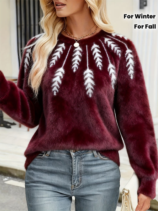 Women's Burgundy Winter Cardigan Sweater - Elegant Collar & Pine Tree Pattern, Soft Stretchy Pullover Jacket, Long Sleeve Cozy Sweaters for Fall/Winter, Christmas, Korean Fashion, Pininterest Outfits (Machine Washable)