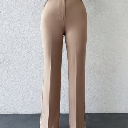 Elegant Women's Solid Color Wide-Leg Pants - High Waist, Straight Leg, Polyester Blend, Machine Washable - Perfect for Fall/Winter, Long Pants