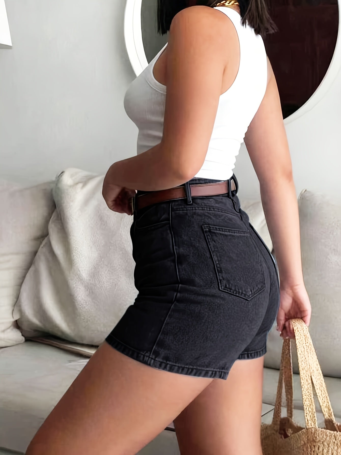 Women’s High-Waist Washed Denim Shorts with Stretch Fit