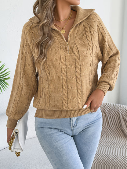 Աշնանային և ձմեռային հանգստի համար նախատեսված պուլովեր սվիտեր՝ միագույն, կայծակաճարմանդով և կոճղակապով, կանացի սվիտեր