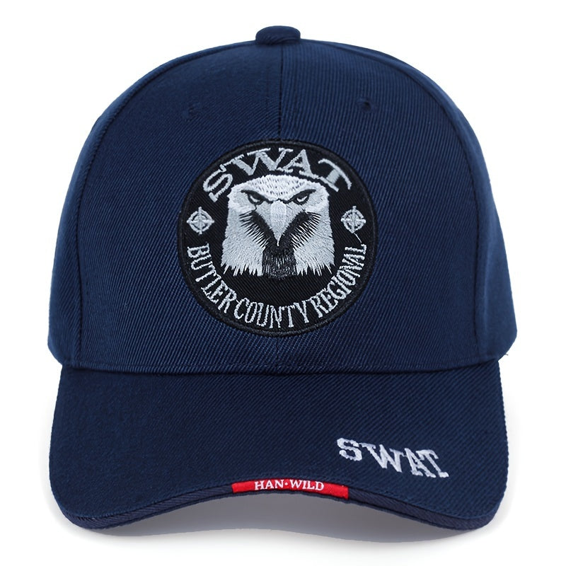 1pc Men's Eagle Embroidered Baseball Cap, "SWAT" Outdoor Adjustable Casual Hat Suitable For Spring And Autumn Travel