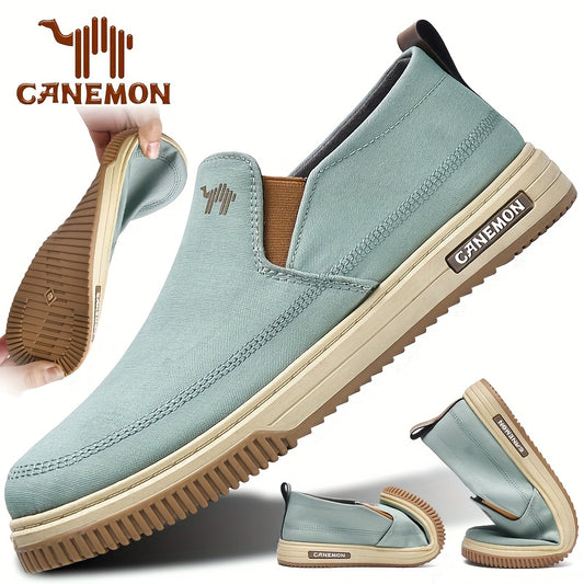 CANEMON Men's Slip-On Canvas Sneakers - Breathable, Non-Slip Soft Sole Casual Shoes with Striped Design, Comfortable All-Season Wear for Outdoor & Everyday Use