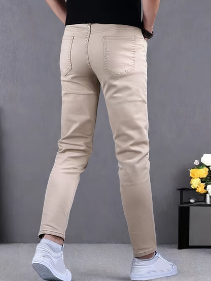 Men's Casual Slim Fit Jeans, Men's Versatile Classic Design Denim Pants for All Seasons