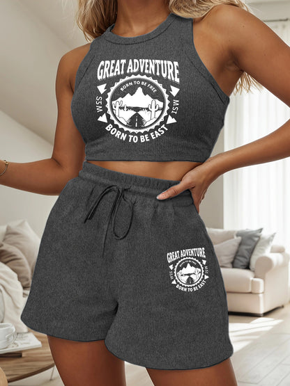 Women's Casual Two-Piece Set with Sleeveless Top and Loose Shorts
