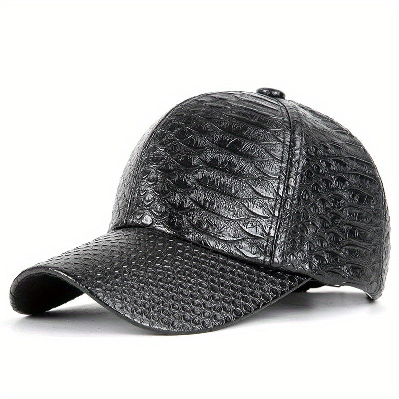 PU Leather Crocodile Pattern Baseball Cap for Street Style