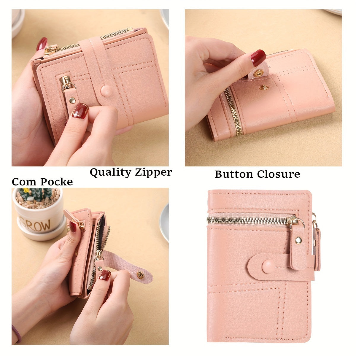 Women'S Stylish Short Wallet with Multiple Zippers, Large Capacity, Foldable, Multifunctional Mini Handbag, Multiple Card Slots for Credit Cards, ID, And Passport.