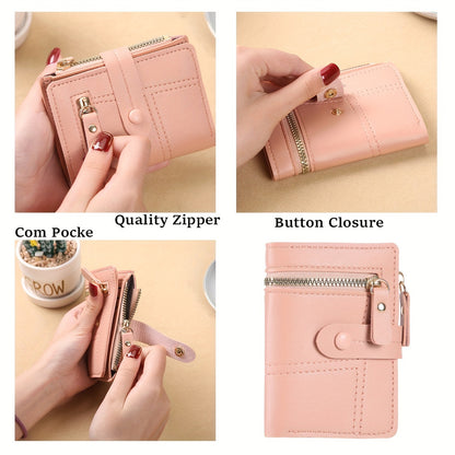 Women'S Stylish Short Wallet with Multiple Zippers, Large Capacity, Foldable, Multifunctional Mini Handbag, Multiple Card Slots for Credit Cards, ID, And Passport.