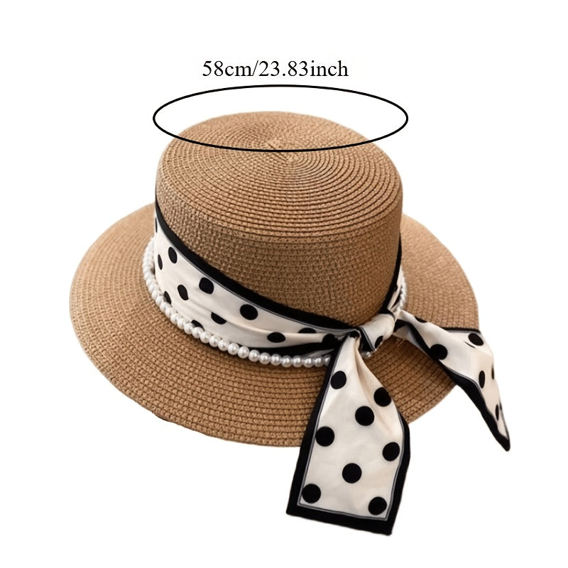 Women's Wide-Brim Summer Straw Hat with Ribbon Bow