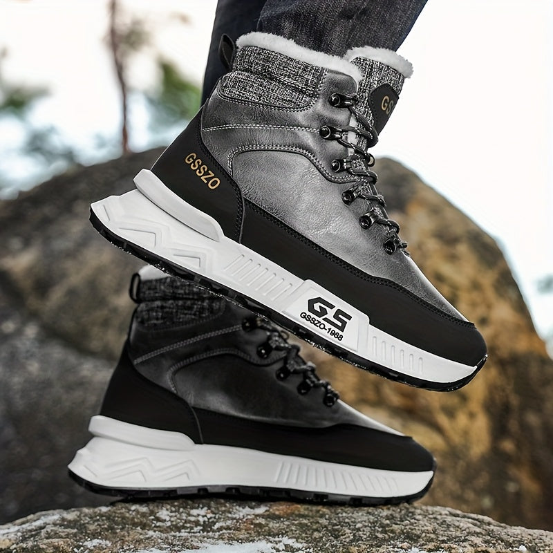 Men'S All-Season High-Top Ski Boots with Non-Slip Rubber Sole & Lace-Up Closure - Heavy-Duty Winter Hiking Boots with Arch Support, Durable Pu/fabric Construction For Snow, Ice, Mud - All-terrain Outdoor Boots For Training, C