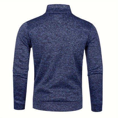 Men's Knitted Cardigan Jacket, Autumn Winter Casual Stand Collar Full Zip Coat, Long Sleeve Regular Fit Jacket