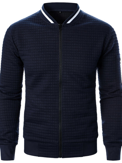 Men'S Zip-Up Jacket - Full-Zip Front Closure, Stand Collar, Lightweight Outerwear for Office, Casual & Formal Events - Spring/Fall Transitional Clothing - Easy-Care Modern Men'S Coat, Zip Up Jacket, Autumn Layering, Sleek Des