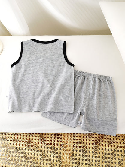 Boys Summer Cotton Shorts & Sleeveless Vest Set with Animal Print