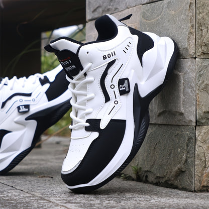 Men's high-top casual sports shoes fashion outdoor walking shoes for road running; lace-up wear-resistant versatile - ayq