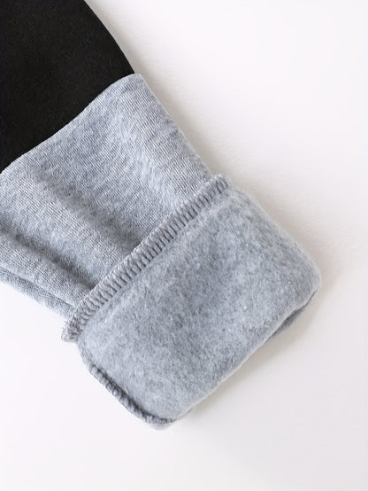 2pcs Boys' Autumn/Winter Fleece-Lined Hooded Sweatshirt and Pants Set, Simple Letter Print Fashion Classic Outfit for Outdoor Sports and Casual Wear, 100% Polyester Knit Stretch Fabric, Ideal Gift Choice for Kids, Perfect for