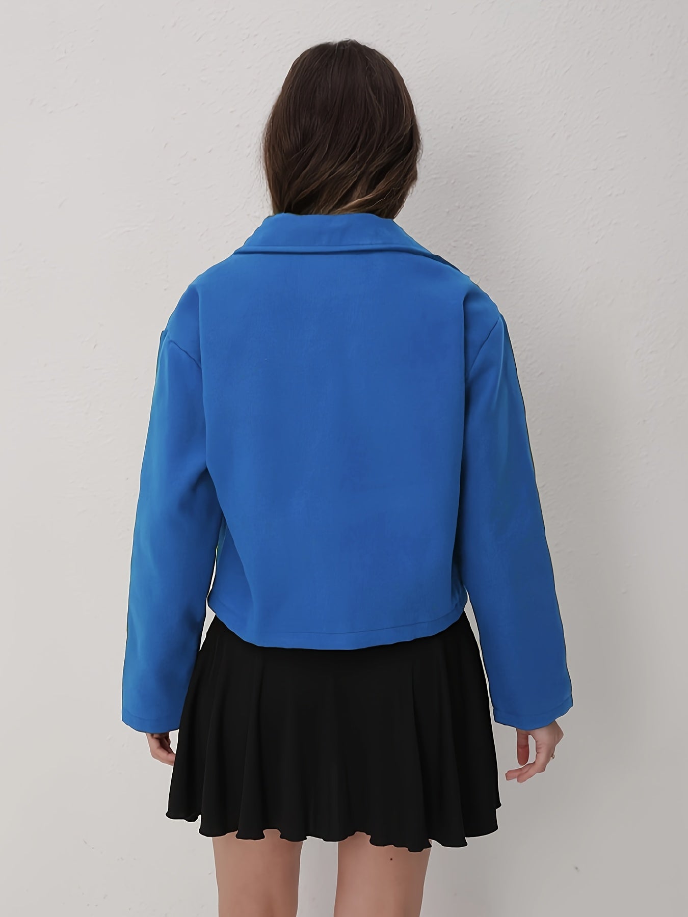 Women'S Solid Color Long Sleeve Zip-Up Jacket - Black, Casual Fall/Winter Outerwear with Pockets, Button-Up Front, and Flap Pockets, Casual Outerwear | Buttonup Jacket | Zippered Jacket, Winter Coat Women, Coat Women Winter,