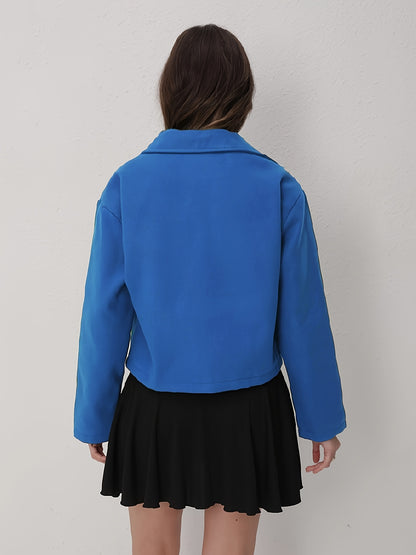 Women'S Solid Color Long Sleeve Zip-Up Jacket - Black, Casual Fall/Winter Outerwear with Pockets, Button-Up Front, and Flap Pockets, Casual Outerwear | Buttonup Jacket | Zippered Jacket, Winter Coat Women, Coat Women Winter,