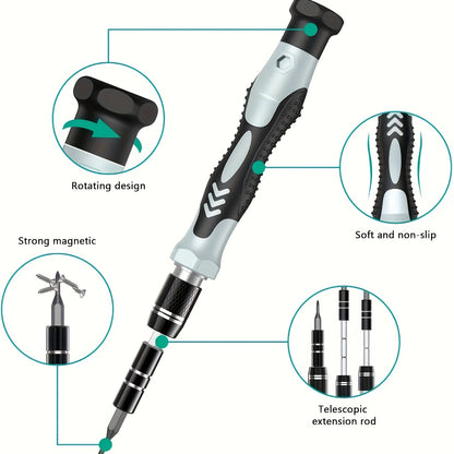 292.1cm 2.54 | 81.28cm 1 Precision Screwdriver Set | Magnetic Bits | Anti-Slip Ergonomic Handle | Suitable for Phones, Computers, Watches