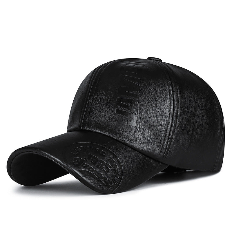 Unisex Embossed Letter Baseball Cap Adjustable PU Leather Hat