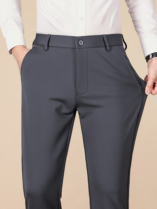 Men's Casual Pants, Autumn Polyester Blend, Regular Fit, Solid Color, Button Detail, Slim Fit, Standard Length, Men's Fashion, Trousers for Men