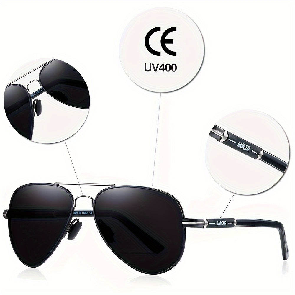 BARCUR Men’s Polarized Pilot Sunglasses Stainless Steel Frame