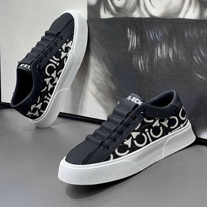 2025 New Men's Spring Slip-On White Sneakers, Breathable Casual Shoes with Embroidered Print, Trendy Footwear - ayq