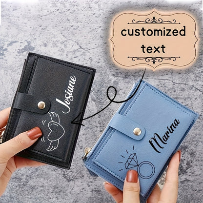 Women'S Personalized Custom Logo Name Wallet - Elegant Minimalist Zipper Closure, Multi-Card Holder & Coin Purse, Lightweight Compact Design with Golden-Tone Hardware, Perfect Gift For Birthdays, Valentine'S Day, Everyday Use