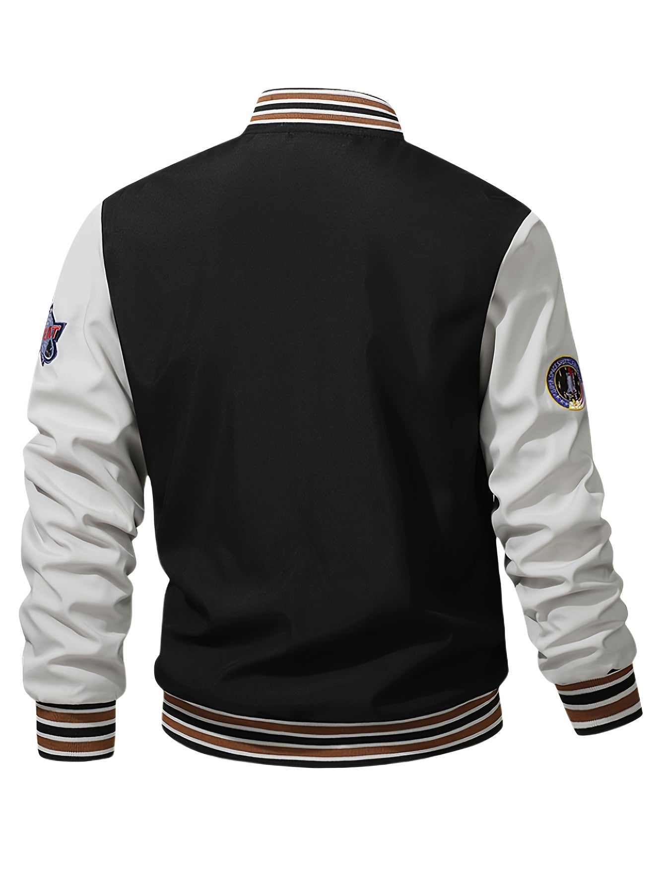 Men's Thermal Insulated Full-Zip Baseball Jacket with Full-Zip Closure - Heavyweight Winter Coat, Brown/White colorblock, Lining - Streetwear Outerwear for Casual & Formal Events - Compatible with Hoodies & Jackets (Men's Fas