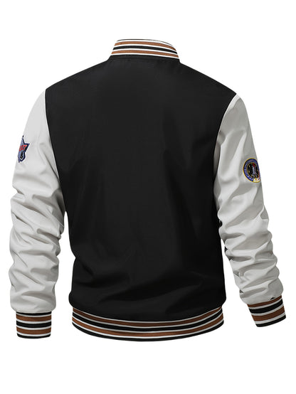 Men's Thermal Insulated Full-Zip Baseball Jacket with Full-Zip Closure - Heavyweight Winter Coat, Brown/White colorblock, Lining - Streetwear Outerwear for Casual & Formal Events - Compatible with Hoodies & Jackets (Men's Fas