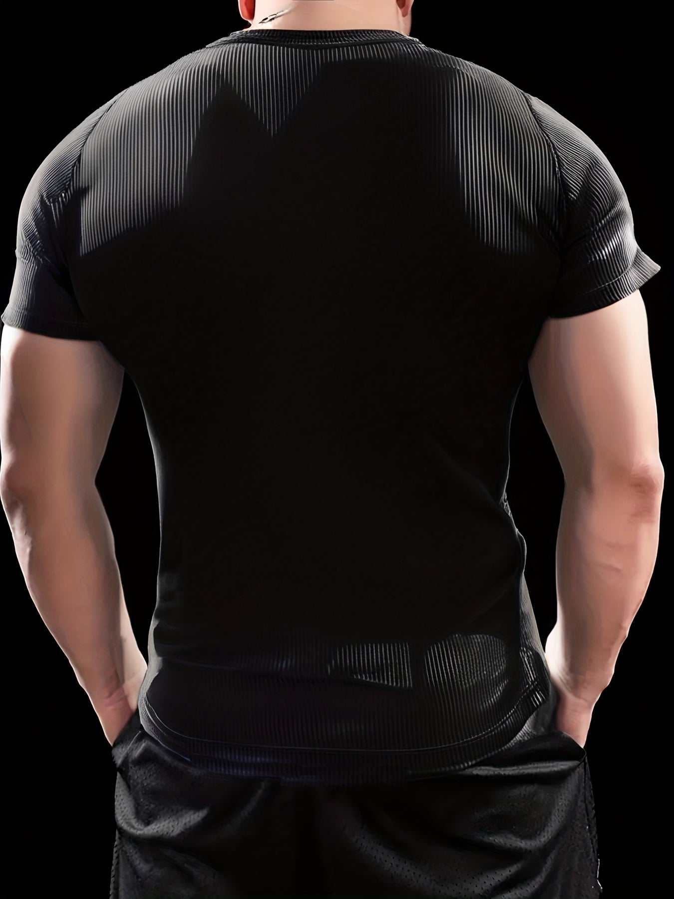 Men'S Fitted Ribbed Short-Sleeve Quick-Dry T-Shirt - Made from Breathable And Spandex Blend, Round Neck, Machine Washable - Suitable for Fitness And Casual Summer Wear, Sports T-Shirt | Round Neck Shirt | High-Elastic Fabric - ayq