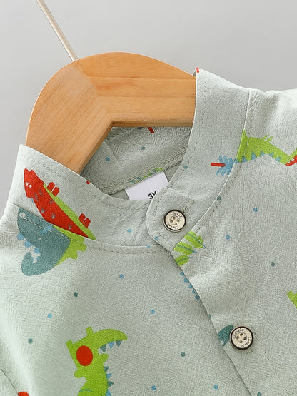 Kids' Cotton Dinosaur Print Shirt & Shorts Set for Summer