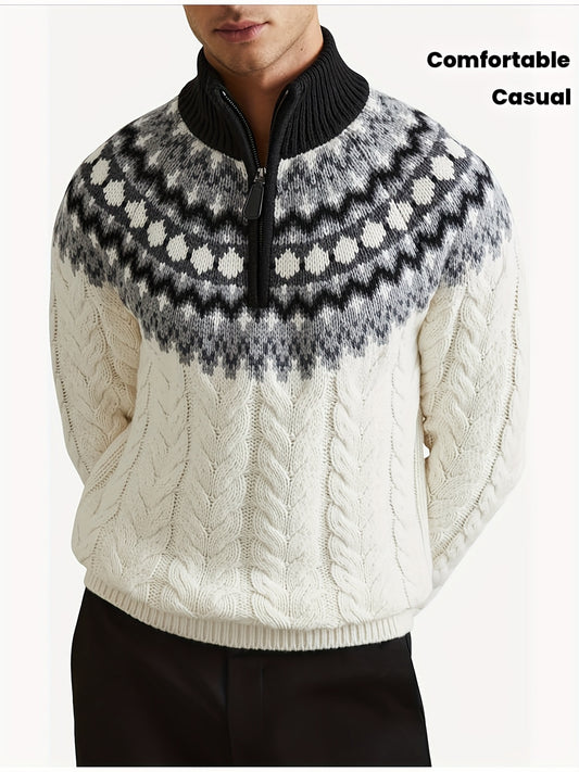 Տղամարդու սվիտեր - Fair Isle նախշերով սվիտեր, երկար թևքերով պուլովեր, հարմար է աշնանային և ձմռան համար, միջին ձգվող տրիկոտաժե սվիտեր, հարմար է ինչպես առօրյա, այնպես էլ պաշտոնական առիթների համար, ցրտադիմացկուն, հարմարավետ և տաք