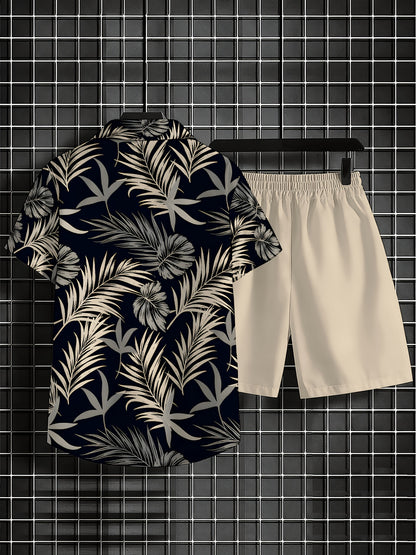 Men's Casual 3D Print Short Sleeve Shirt & Shorts Set
