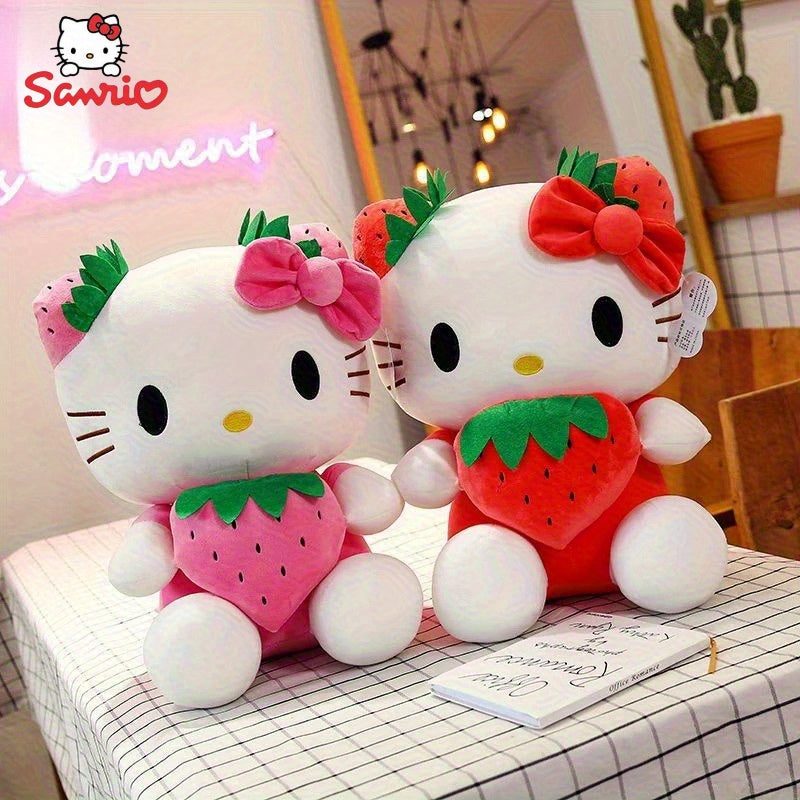 Sanrio Hello Kitty Y2K Style Plush Toy - Strawberry & Watermelon Fruit Design, Soft Polyester Cute Cartoon Character for Room Decor, Birthday Gift, 0+ Age