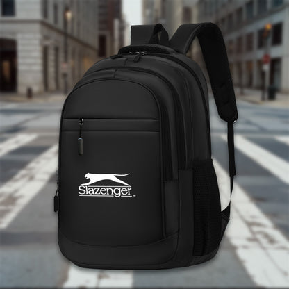 Slazenger R40 Casual Backpack - Sleek Black with White Logo, Durable Fabric, Multiple Compartments  Padded Shoulder Straps for Daily Commute, Travel, School, Work, Backpack for Travel, Urban Carry, Versatile Bag, Sturdy Cons